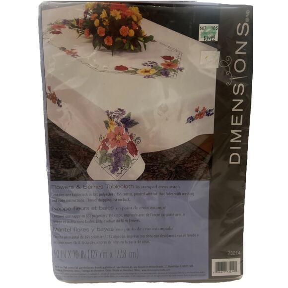2013 Dimensions Tablecloth Stamped Cross Stitch "Wild Roses" #73213 50"x70" NEW - Picture 1 of 10